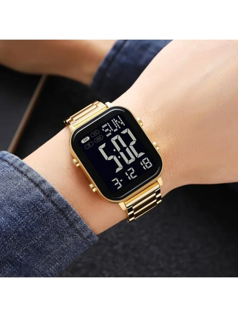 Unisex Silver Black Analog Stainless Steel Waterproof Electronic Digital Watch
